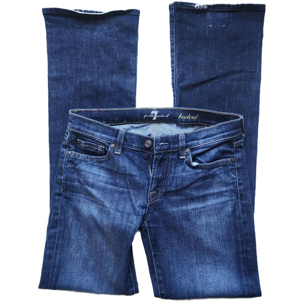 7 For All Mankind Sz 28 Bootcut Jeans, Low Rise, Dark Wash, 5 pocket, zip fly